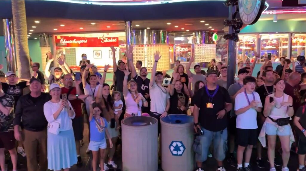 Universal Mardi Gras parade crowd Universal Studios Florida