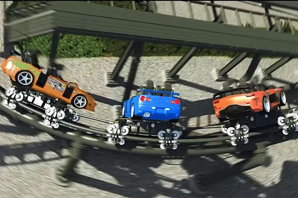 Fast and Furious Hollywood Drift rotating coaster vehicle